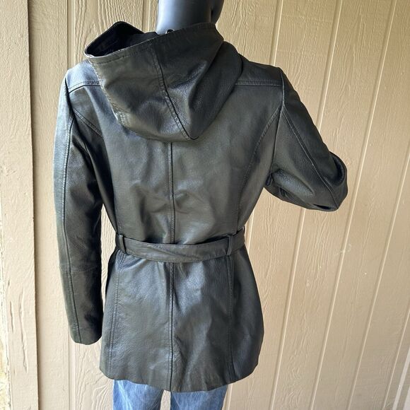 Croft‎ And Barrow Leather Jacket Womens Size Medium Black Button Up Lined Hooded - Picture 5 of 10